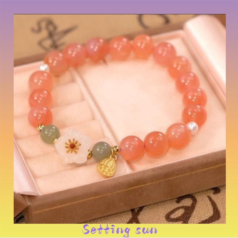 Jade Bead Gelang Kecil Peach Blossom Woven Perempuan Desain Niche Mahasiswa Pacar Hadiah TN