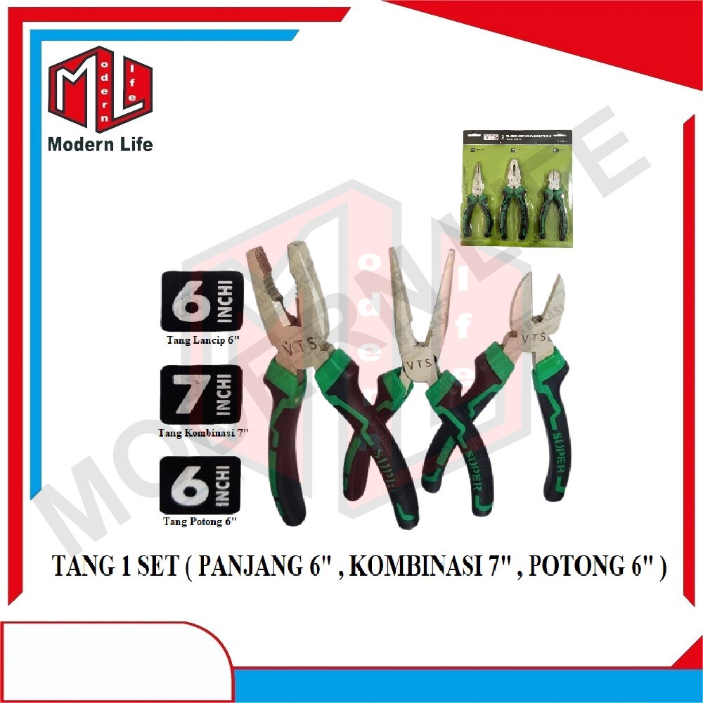 VTS Tang 1 SET ( Isi 3pc ) Tang Kombinasi / Tang Lancip / Tang Potong