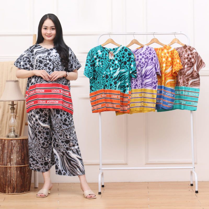 Setelan cp jumbo strip bunga grosir baju murah baju wanita kekinian piyama baju tidur import wanita