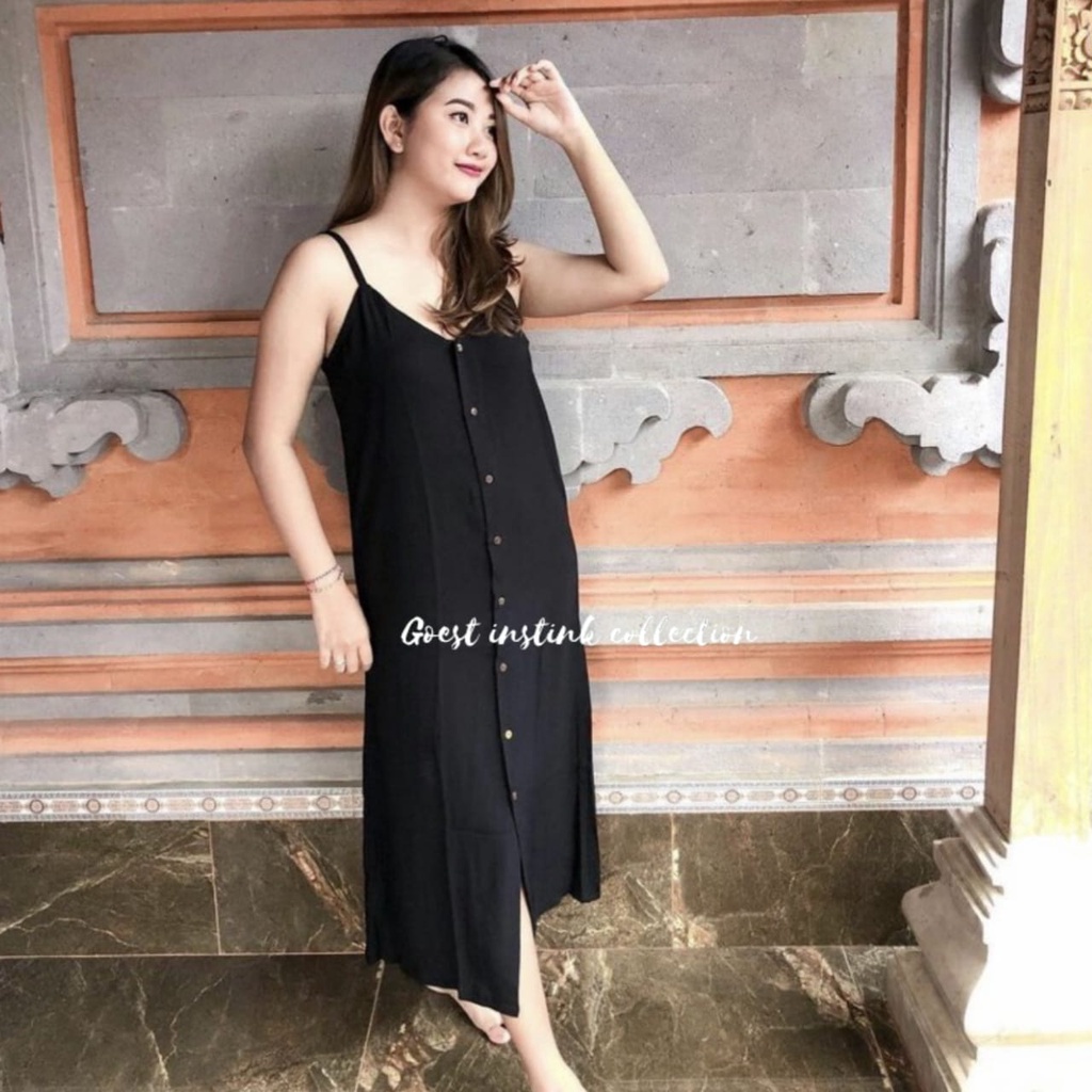 S~XXXXL Maya Dress Maxi Overall Tali Katun Rayon Twill Full Kancing Long Dress Size Jumbo