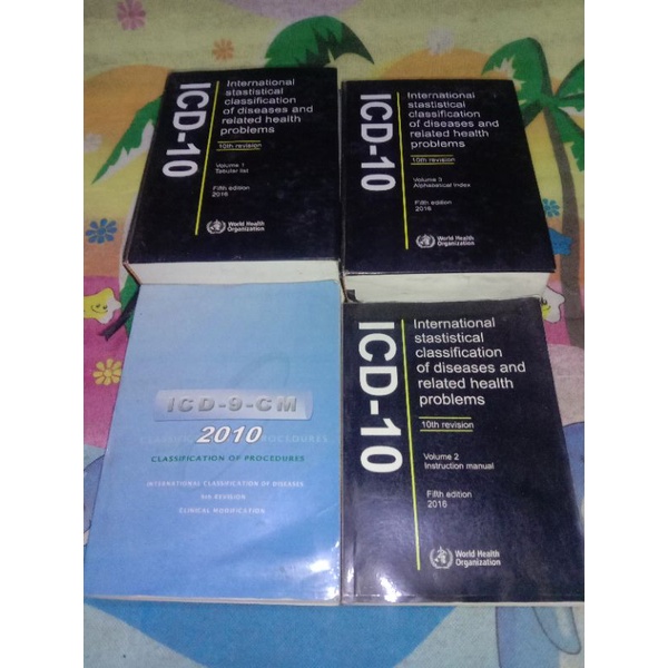 

ICD-10 10TH REVISION FIFTH EDITION 2016 VOLUME 1, 2, 3, dan ICD-9-CM 2010 CLASSIFICATION OF PROCEDURE INTERNASIONAL CLASSIFICATION OF DISEASE 9th REVISION CLINICAL MODIFICATION