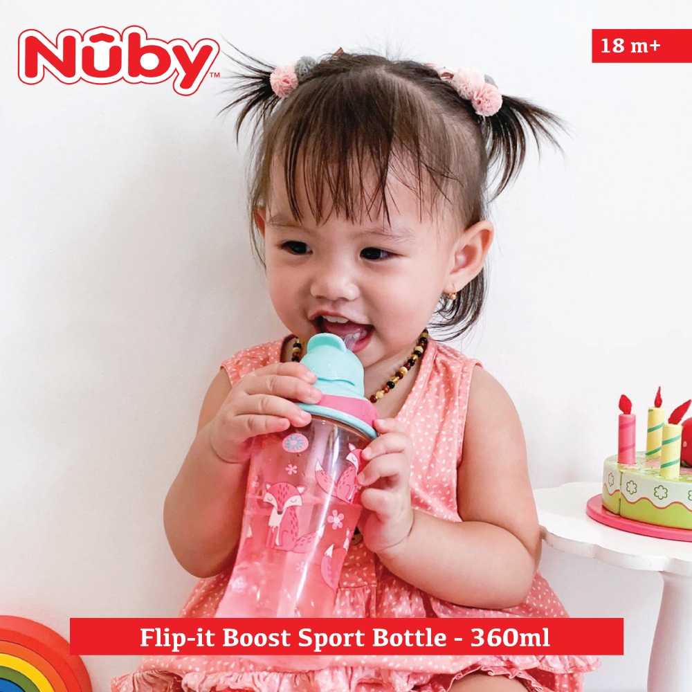 Nuby Thirsty Kids Sport Bottle Flip It Straw Botol Minum Sedotan Bayi Berry Mart