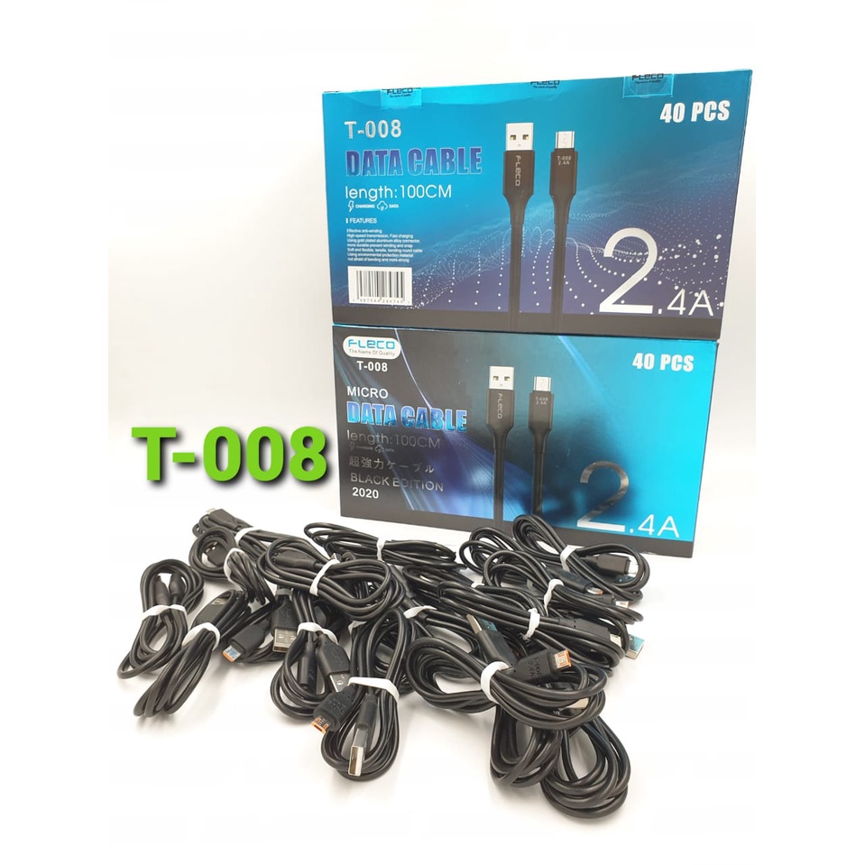 PROMO KABEL DATA FLECO T007 / T008 /CBM100 ORIGINAL MICRO BLACK SERIES 1TOPLES ISI 40PCS