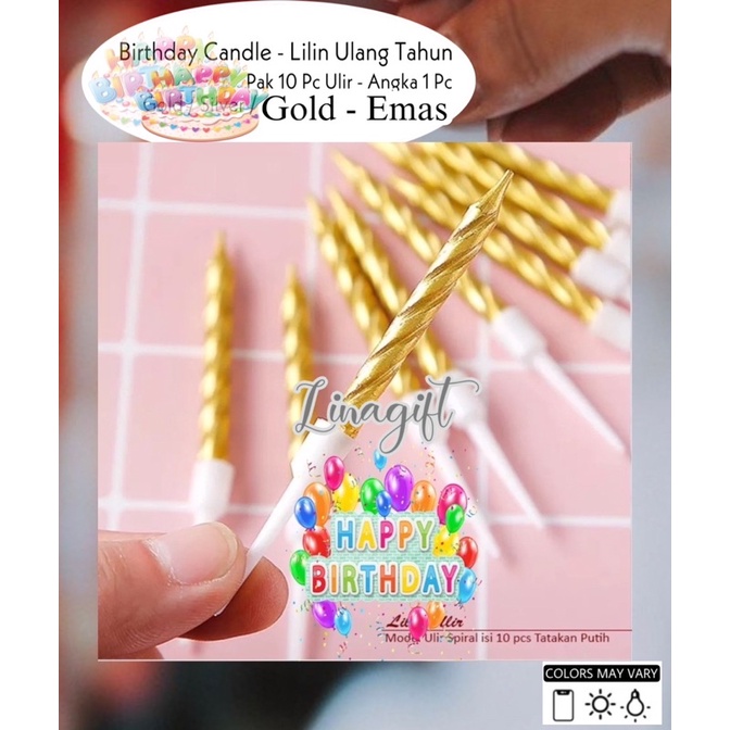 ( Pak / Ecer ) BIRTHDAY CANDLE - LILIN ULANG TAHUN 10 PC ULIR SILVER GOLD RAINBOW / ANGKA MERAH RED 0123456789