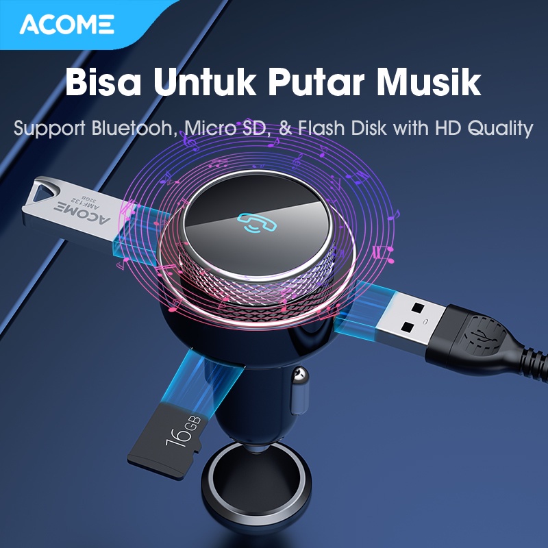 Acome Car Charger Bluetooth 5.0 Dual Port Fast Charging 18W Garansi Resmi 1 tahun- ACC04