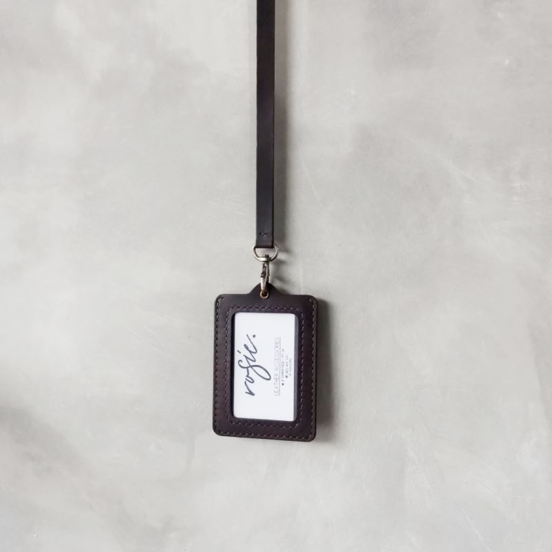 

Tempat Kartu Nama Kulit Asli Kerbau Buffalo VegTan Nabati • Gantungan ID Card Badge Holder Lanyard Real Genuine Leather Handmade