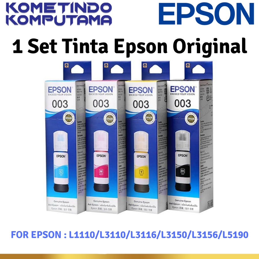 T 003 Tinta Epson 1 SET 4 Warna L1210,L1250,L3210,L3250,L5290,L1110,L3110,L3150, L5190 ORIGINAL 100%