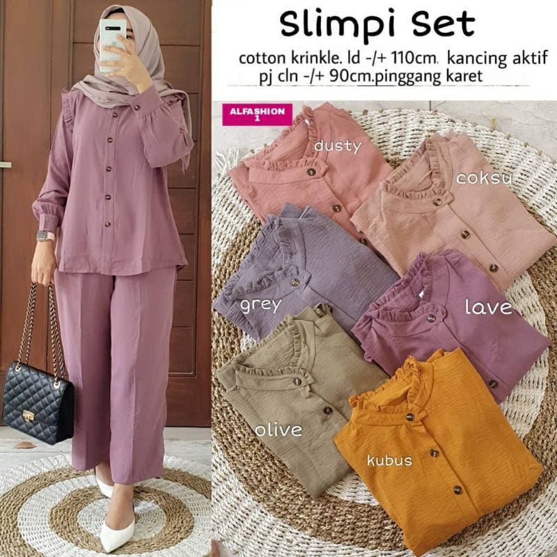 SLIMPI SET - SETELAN SET CRINKLE AIRFLOW LD 110 KANCING AKTIF / ONE SET WANITA MASAKINI