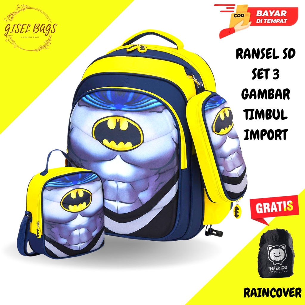 Tas anak laki laki sekolah sd SET 3 TERBARU import gratis kotak pensil gratis tas slempang anak