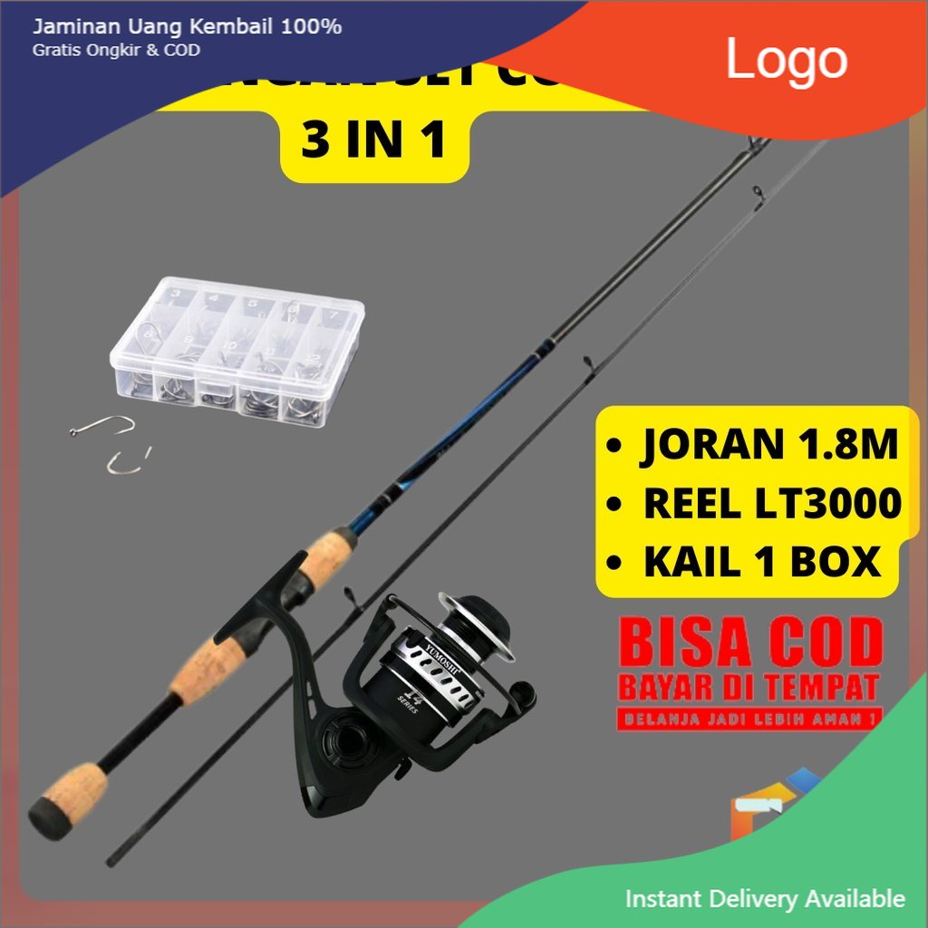 Set Pancing 3 in 1 Joran carbon 2 Segment 180cm Reel Seri 3000 Bonus Mata Kail 1 box joran pancing s