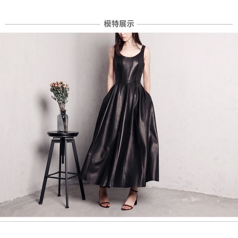 cod Gaun kulit Wanita/dress elegant/Gaun kulit kualitas tinggi Panjang Runway musim semi gaun wanita