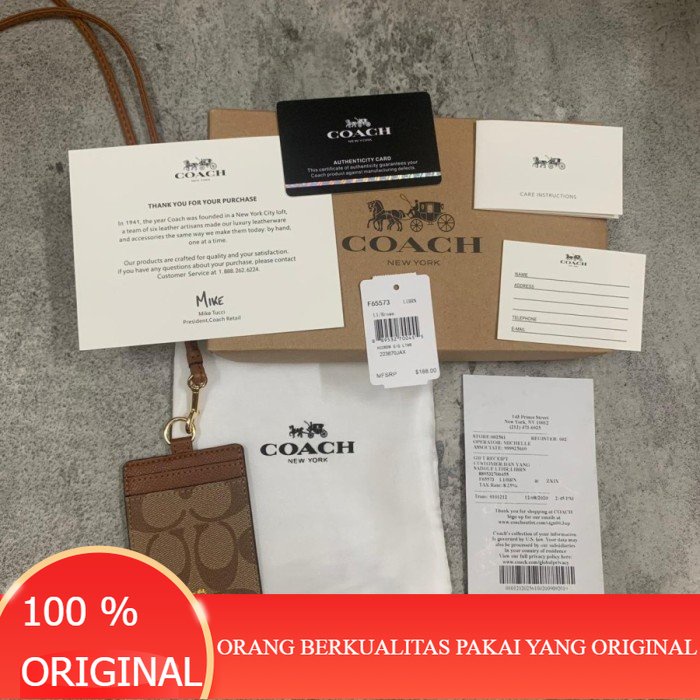 

(100% ORIGINAL) COACH ID Card Holder Signature Fullset - Tan Rust