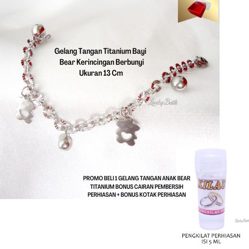 Promo Gratis Cairan Pembersih Perhiasan + Bonus Kotak Perhiasan Gelang Tangan Bayi Perempuan Laki Laki Titanium Gelang Kerincing Berbunyi Baby Bear Bonus Tempat Perhiasan - Lovelybutik