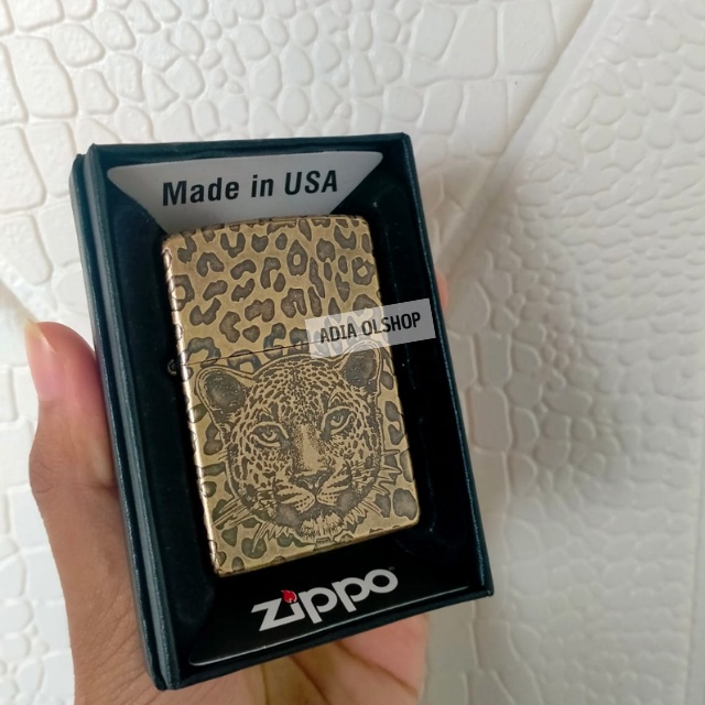 Korek Api Zipo Gold Premium Motif Leopard Denting 1x / Korek Api Zippo Motif Macan Tutul