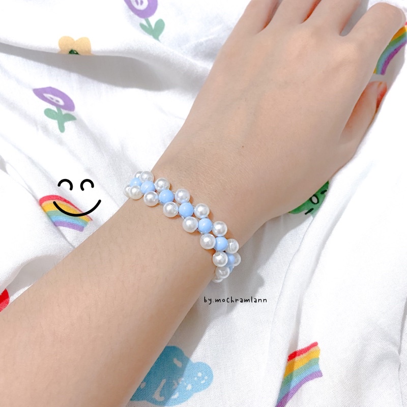 gelang pearl model anyam / gelang beads pastel / aksesoris gelang