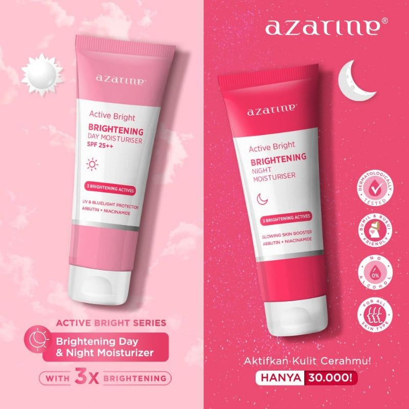 Azarine Active Bright Brightening Day Moisturiser SPF 25++ | Night Moisturiser | Creamy Facial Foam