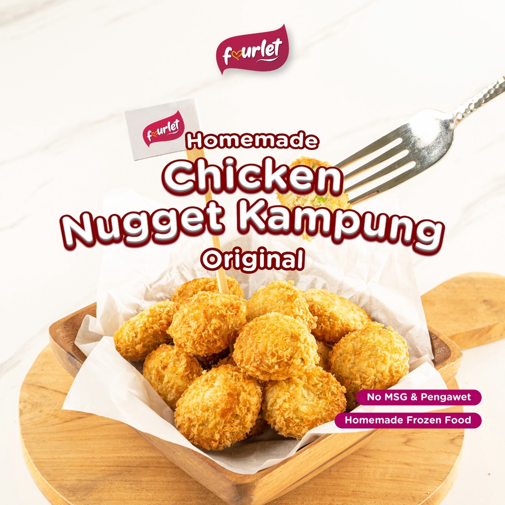 

Fourlet Kampung Chicken Nugget, Nugget ayam kampung frozen. No MSG / No pengawet