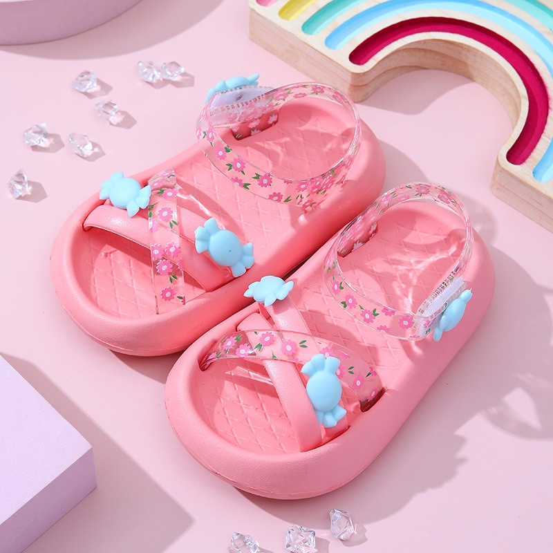 SH2245 GLORYKIDZ Sepatu sendal anak jelly transparan sol tinggi bunga permen candie floweri cute lucu size 14 - 19 untuk anak 1 sd 6 tahun