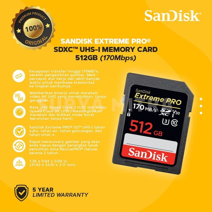 SDXC Sandisk Extreme Pro 512GB 170Mb/s