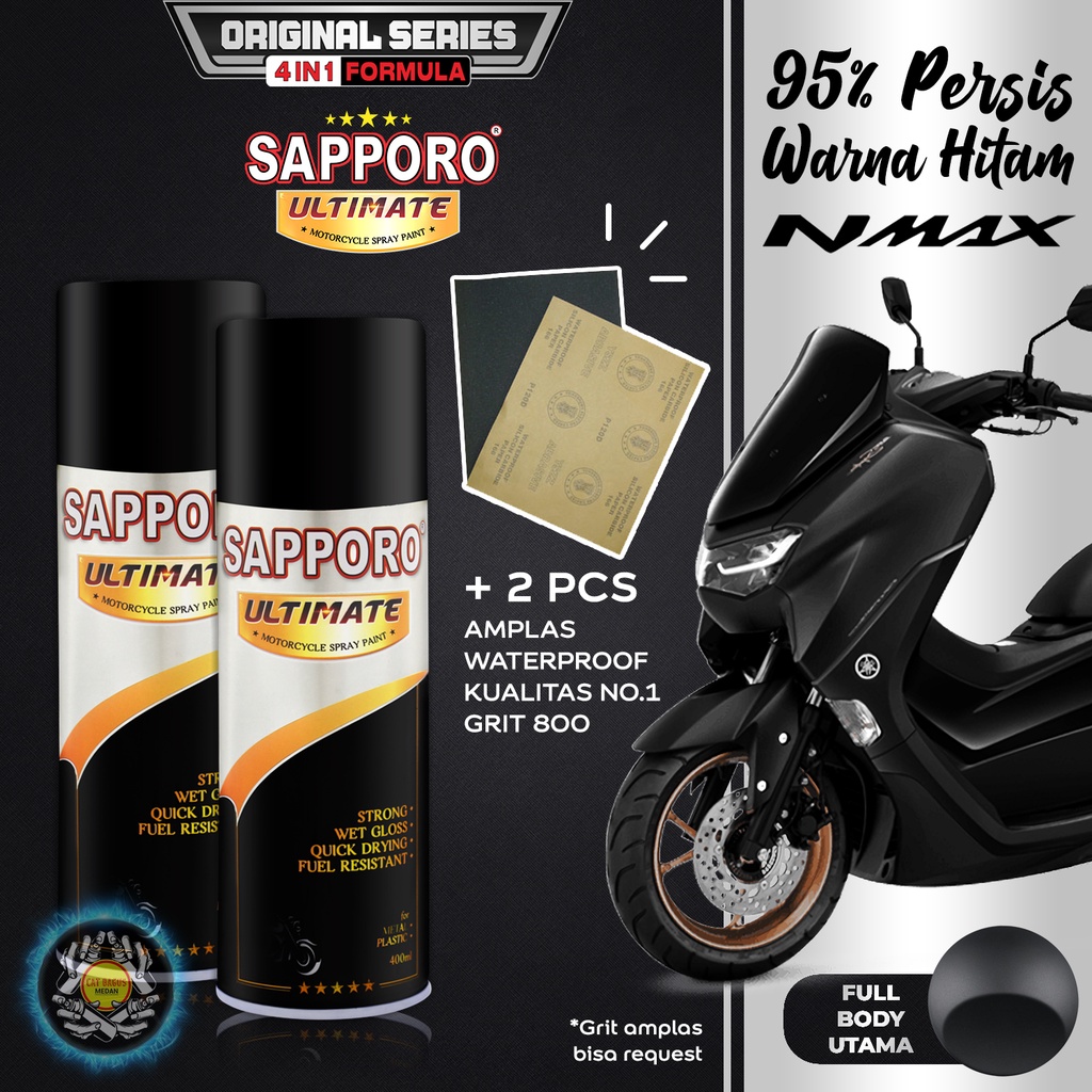 PAKET HITAM NMAX SAPPORO ULTIMATE 4 IN 1 OY01 MATTE BLACK YAMAHA ORIGINAL CAT SEMPROT 400 ML CAT BOD