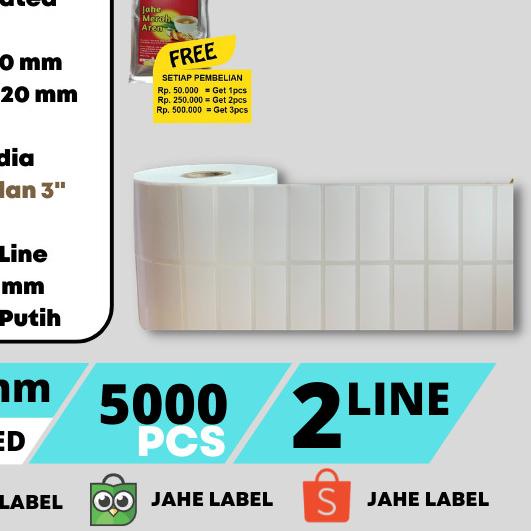 

LABEL BARE 50x20 mm SEMICOATED STIKER LABEL 50x20mm 5000 PCS