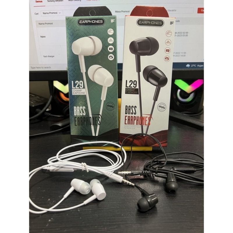 HEADSET HF J L29/L-104 COLOKAN 3.5 UNIVERSAL EXTRA BASS PACK IMPORT HANDFREE L29 HEADPHONE L29 KUALITAS BAGUS