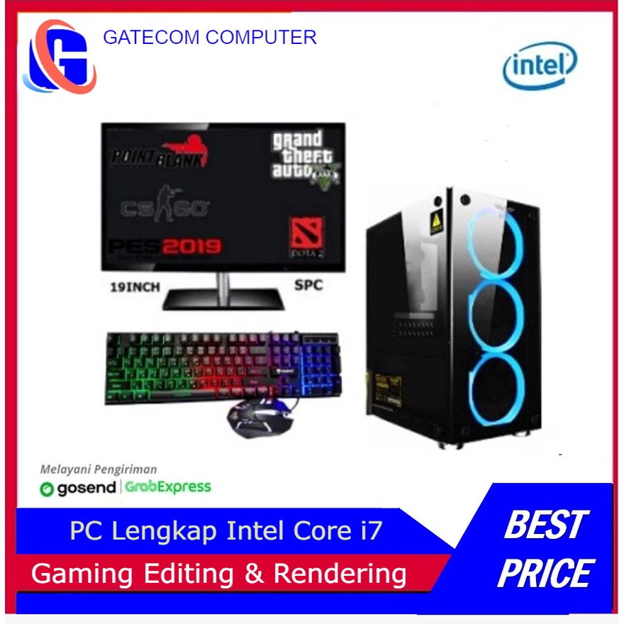 PC Gaming Fullset INTEL i7  SSD 128GB lengkap LED 24 inc Keyboard Mouse GAMING