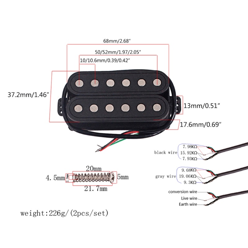 Set Pickups Coil Ganda 6 Senar Bahan Keramik Magnet Untuk Gitar Elektrik