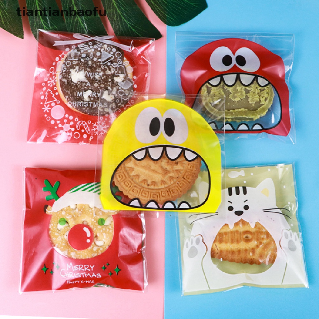 100 Pcs / pack Tas Kue Permen Motif Kartun Dengan Perekat