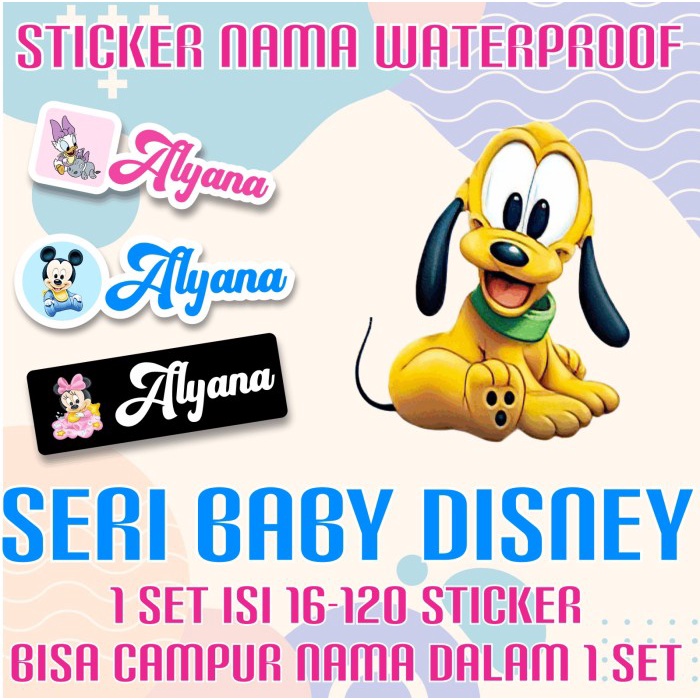 

[14-120 pcs] Sticker Nama Waterproof Custom Seri Baby Disney