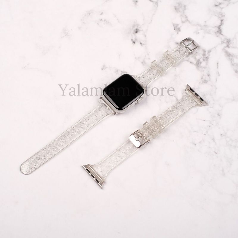 Strap Transparan Glitter Thin Buckle Apple Watch Lucu Premium Strap Gliter iWatch Series 8 7 6 5 4 3 2 1 SE 45mm 44mm 42mm 41mm 40mm 38mm Bisa COD