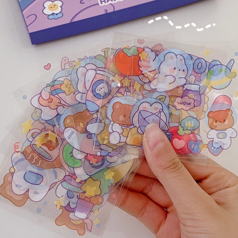 1Set Stiker Lucu Cute Cartoon Bear SPACE Waterproof StickerGift Box GirlThermos Cup Sticker Sheets