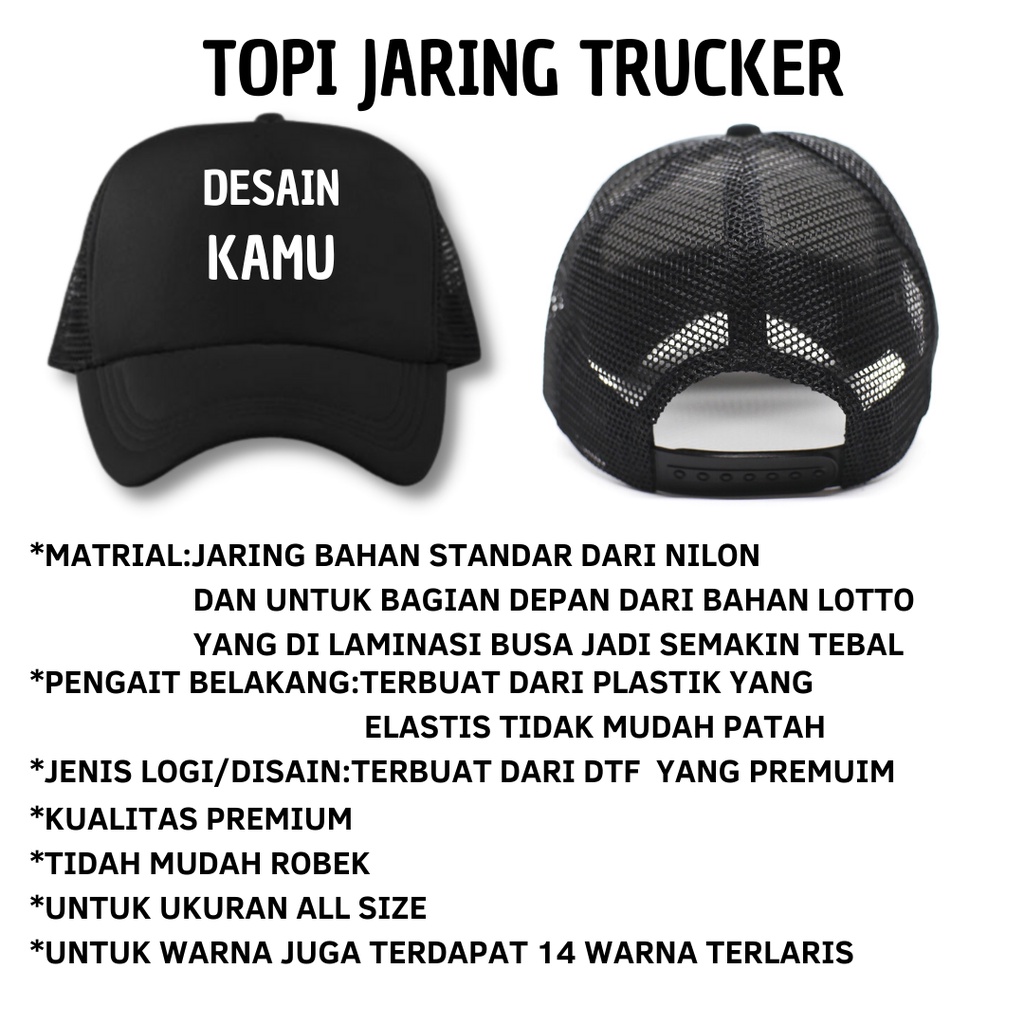 Topi Pria Wanita Bucket / Baseball / Jaring / Trucker Custom Sendiri Termurah Kualitas Premium