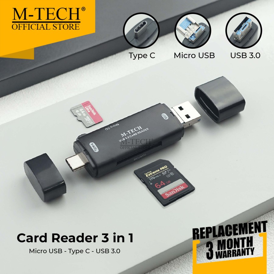 M-Tech CR30 USB TypeC Card Reader 3.0 MICRO USB 3IN1 SD CARD OTG