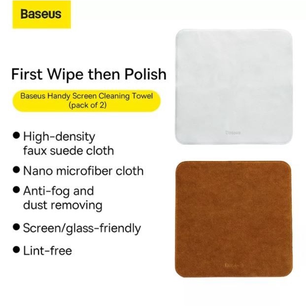 2 Pcs Baseus Handy Screen Cleaning Towel Lap Microfiber Kaca mobil Original