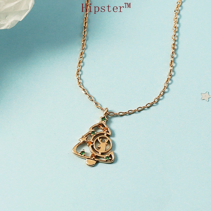 Kalung Rantai Klavikula Desain Pohon Natal Warna Rose Gold Bahan S925 Silver Untuk Hadiah Natal