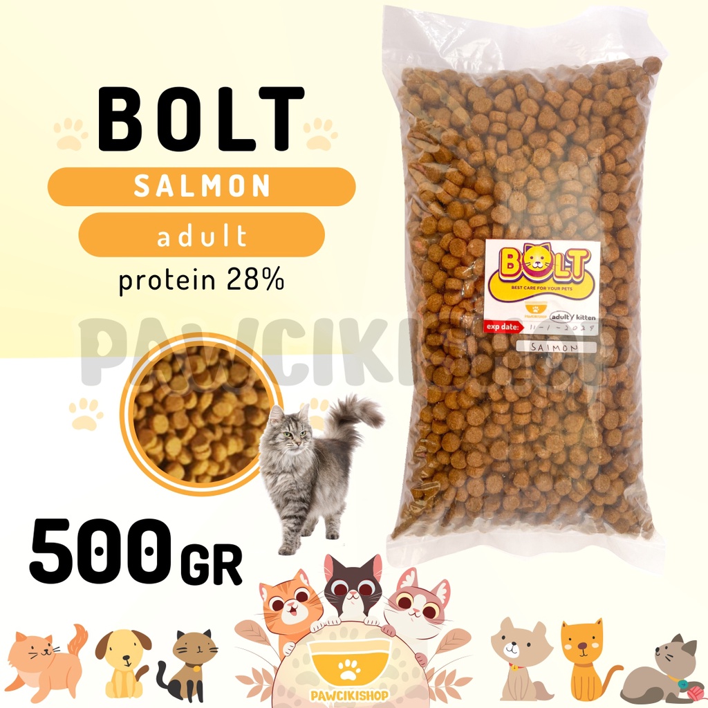 PAWCIKISHOP - BOLT ADULT SALMON 500GR / bolt / bolt makanan kucing / makanan kucing bolt / bolt maka