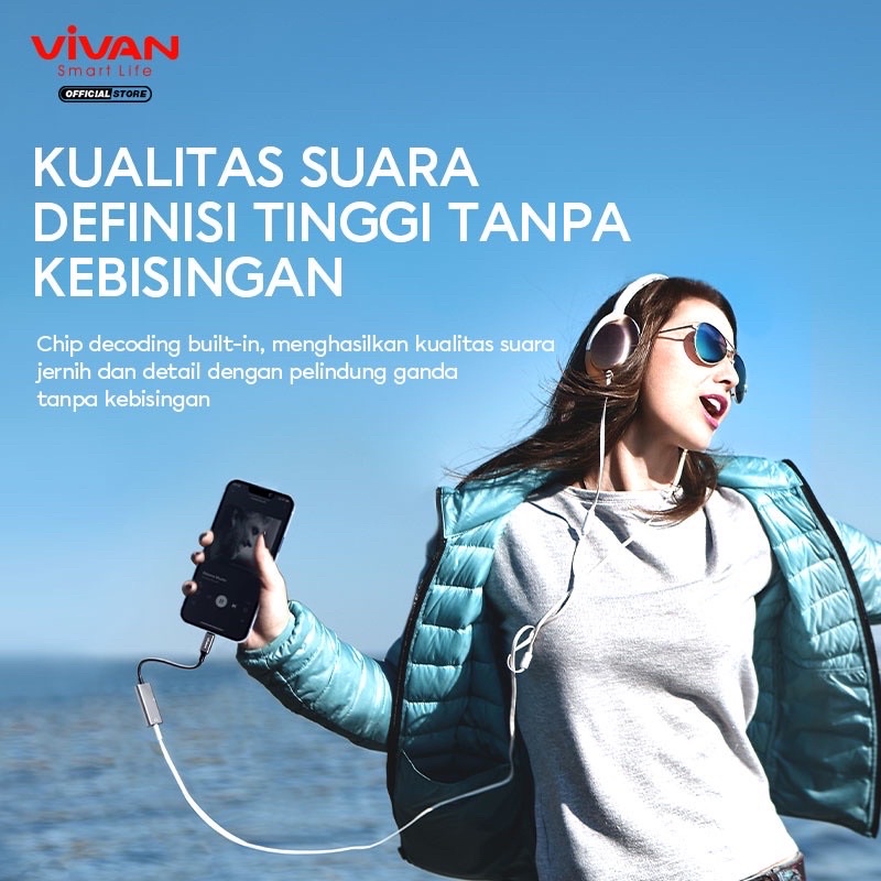 VIVAN Converter VAL01/VAL02 Splitter Lightning to Jack Audio AUX 3.5 mm + Lightning Charghing Call Open Mic - Garansi 1 Tahun