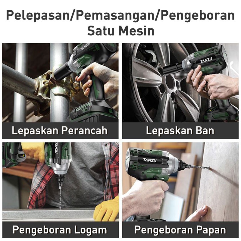 Reaim Cordless Impact Wrench 288VF Mesin Bor 2 baterai Untuk Baut Mobil bor set impak buka motor