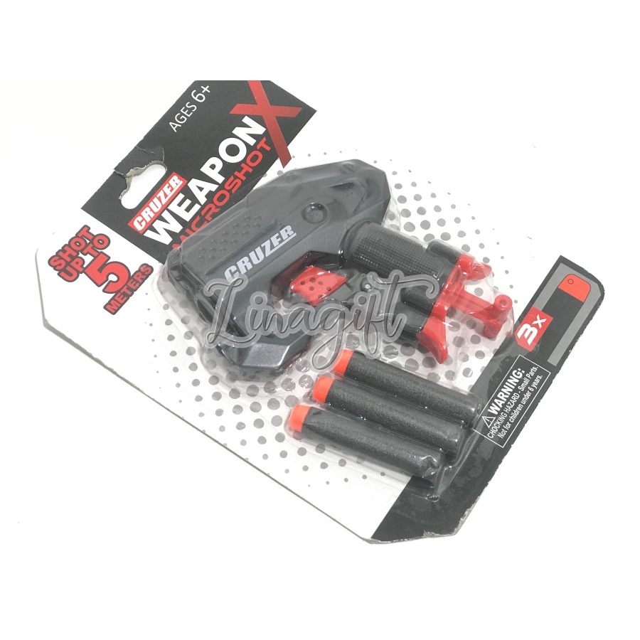 CRUZER WEAPON X MICROSHOT, MAINAN PISTOL ANAK DILENGKAPI 3 PELURU BUSA