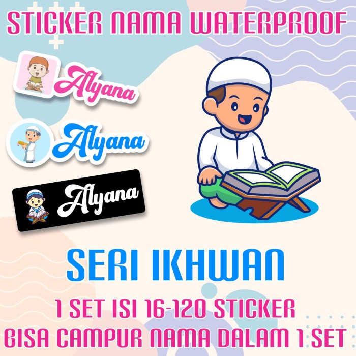 

[14-120 pcs] Sticker Nama Custom Ikhwan / Anak Muslim Laki Laki