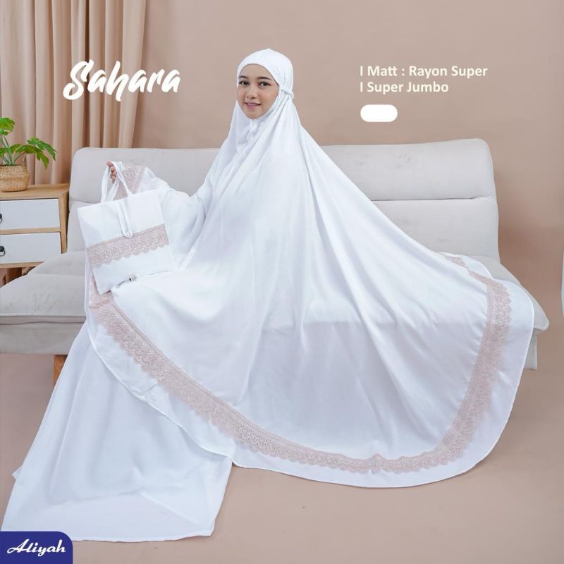 Mukena Putih Dewasa Jumbo Sahara White Katun Rayon Premium Renda