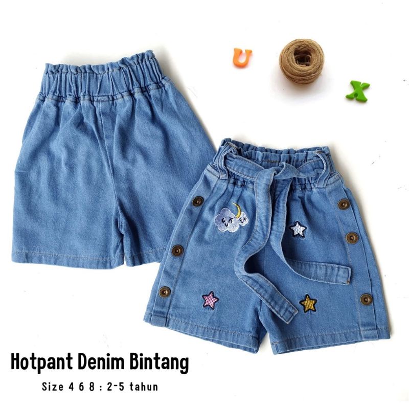 (COD) Hotpants Motif Bintang , Celana Jeans Pendek Anak Perempuan , Denim hotpant Cewek karakter