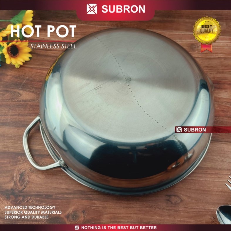 ( KJO ) PANCI SHABU SUBRON SEKAT 2 SUKIYAKI STEAMBOAT HOT POT HUO GUO STAINLESS TUTUP KACA