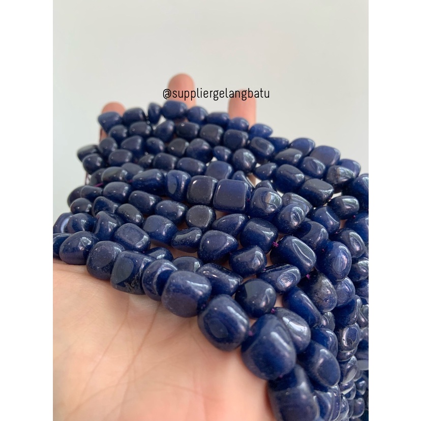 manik Batu BLUE NAVY ONYX Beads 12 x 10mm bahan biru dongker serat