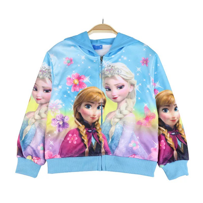 Jacket Hoddie Anak Perempuan Motif Princess Frozen Elsa Anna import