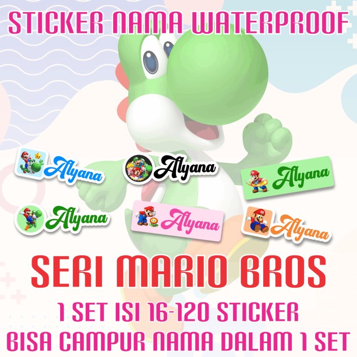 

[14-120 pcs] Sticker Nama Custom Mario Bross
