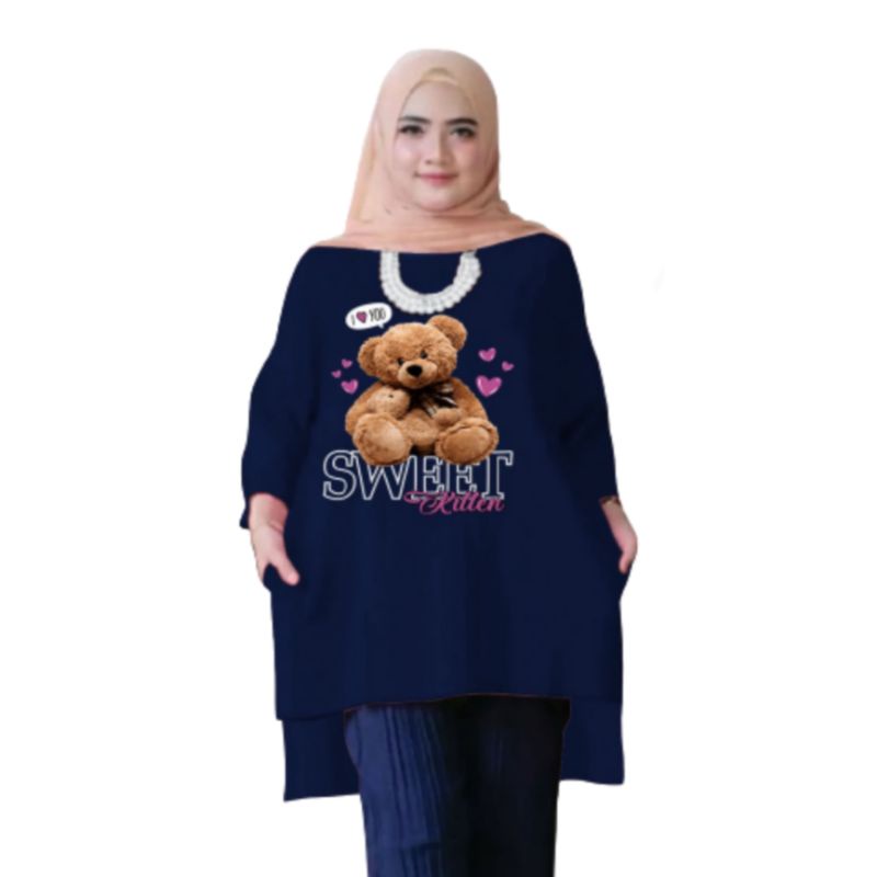 Tunik Wanita Oversize XXL LD 130 Cm Tangan 3/4 Bahan Kaos Babyterry . Baju Wanita Jumbo Atasan Tunik Dewasa Big Size Terbaru 2023 Kekinian Viral Murah Sweet Kitten