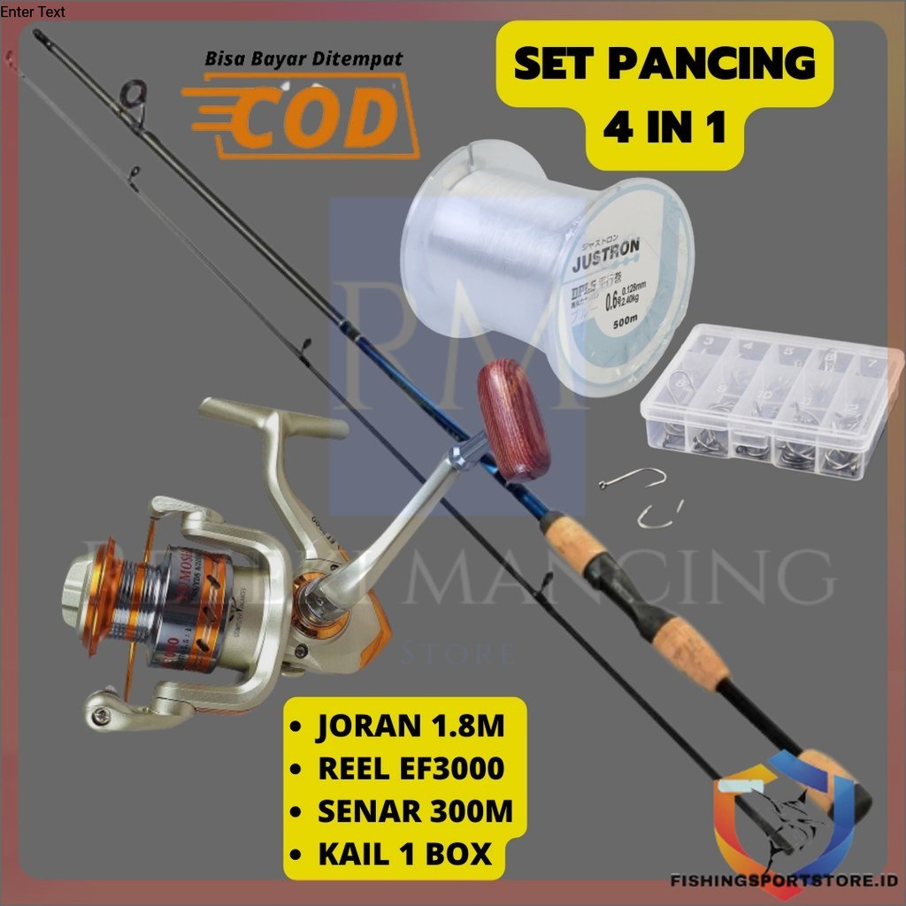 Set Pancing Joran+Reel Alat Mancing STIK Sambung 180CM REL EF3000 Pakt Mancing Kolam Sungai Pantai