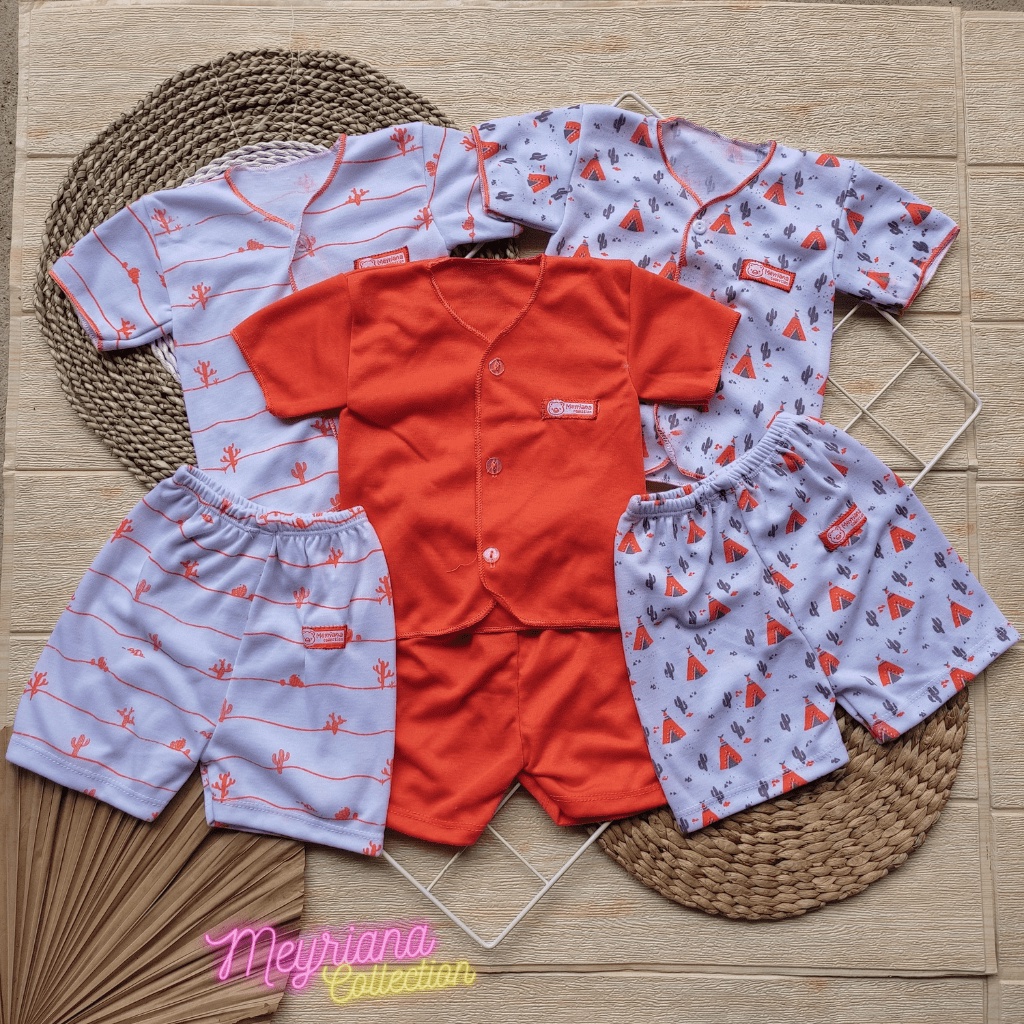 Seri Orange 6 PCS Baju Bayi Lengan Pendek dan Celana Pendek Bayi Baru Lahir Meyriana Collection